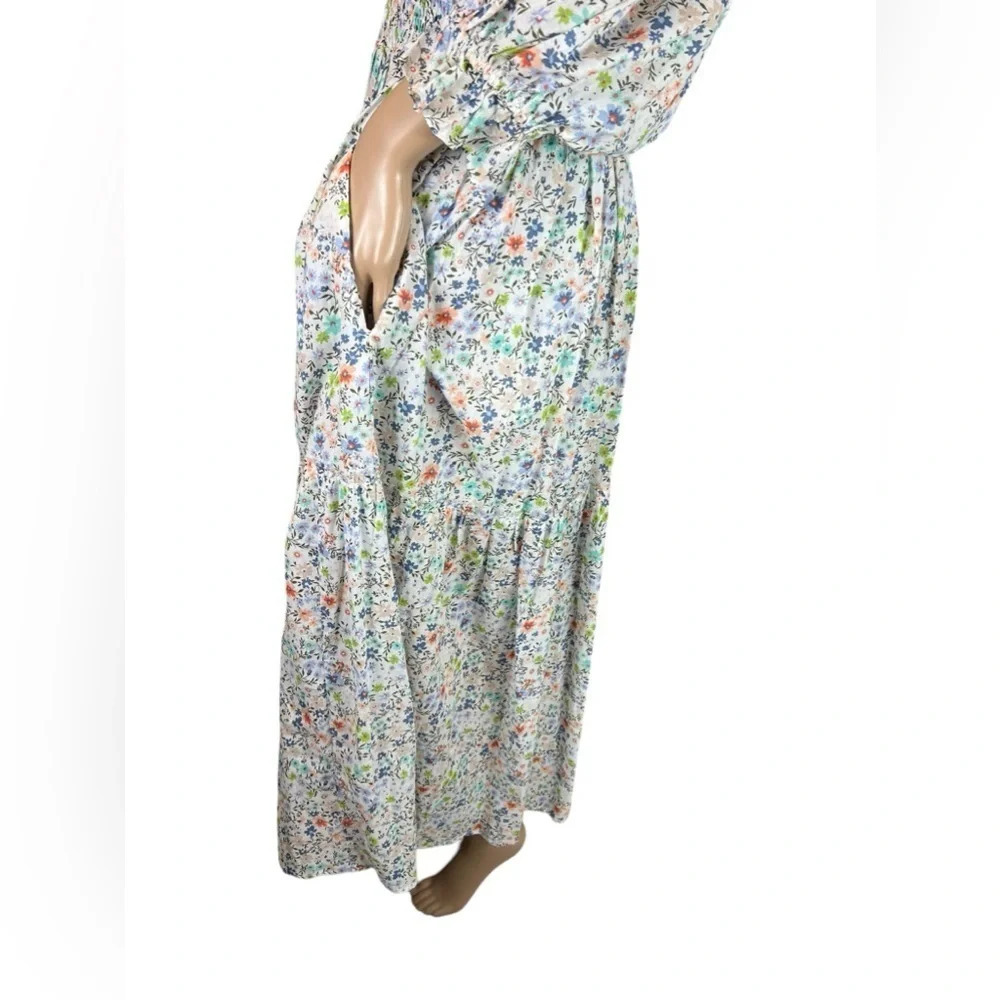 KARLIE Womens White Floral Smocked Maxi Dress Puff Sleeve Size Small - Picture 6 of 13